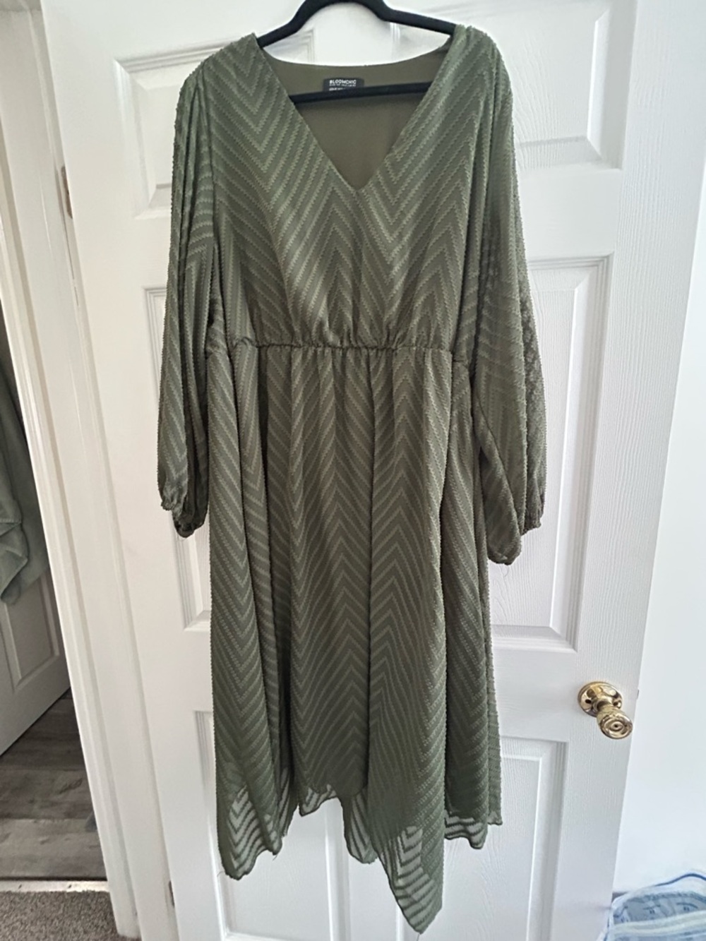 Olive Green V-Neck Midi Dress